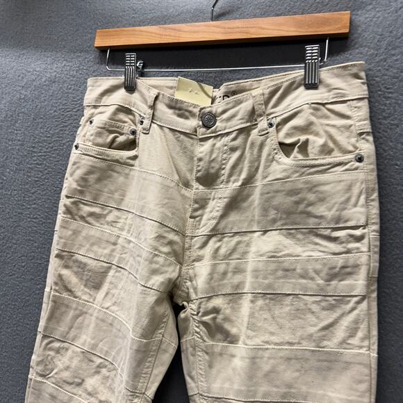 Taker Stacked Jeans Mens 30 (31x34 ACTUAL) Cream Flare Fit Distressed Denim NEW - Picture 10 of 12